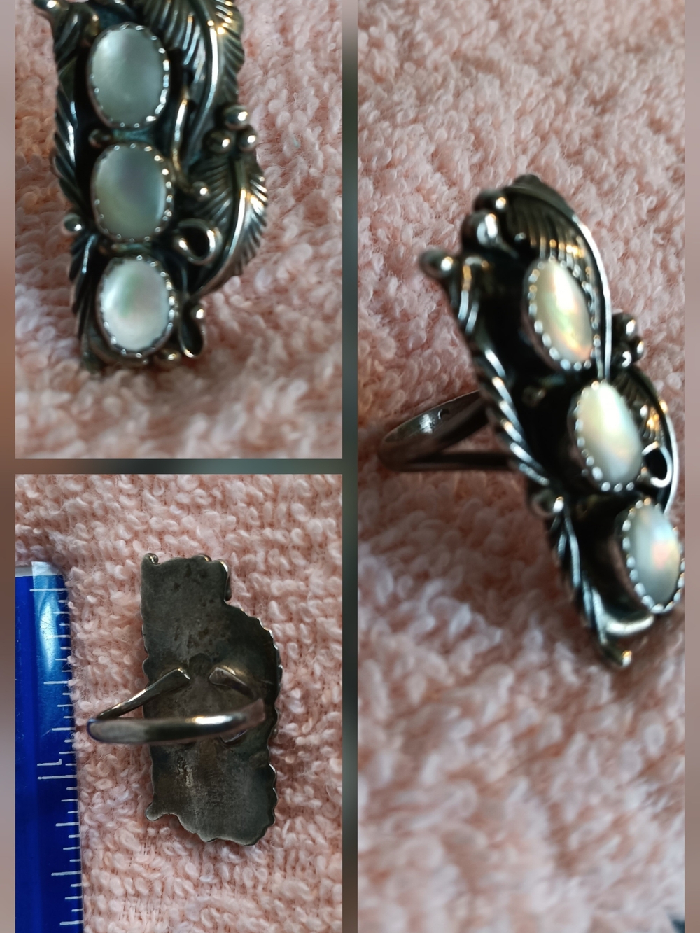 Sterling Silver Triple Mother-of-Pearl Floral Statement Ring - White